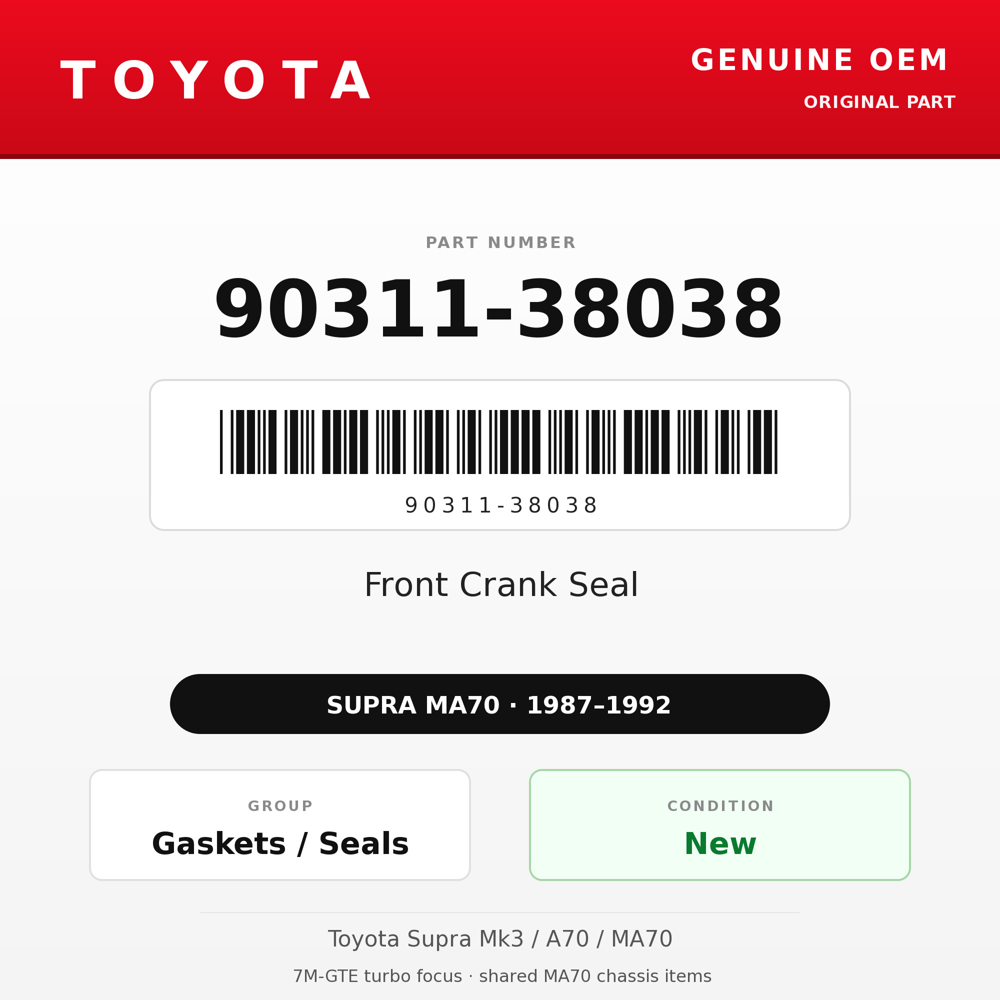 Genuine Toyota OEM 90311-38038 - Front Crank Seal (87-92 Supra)
