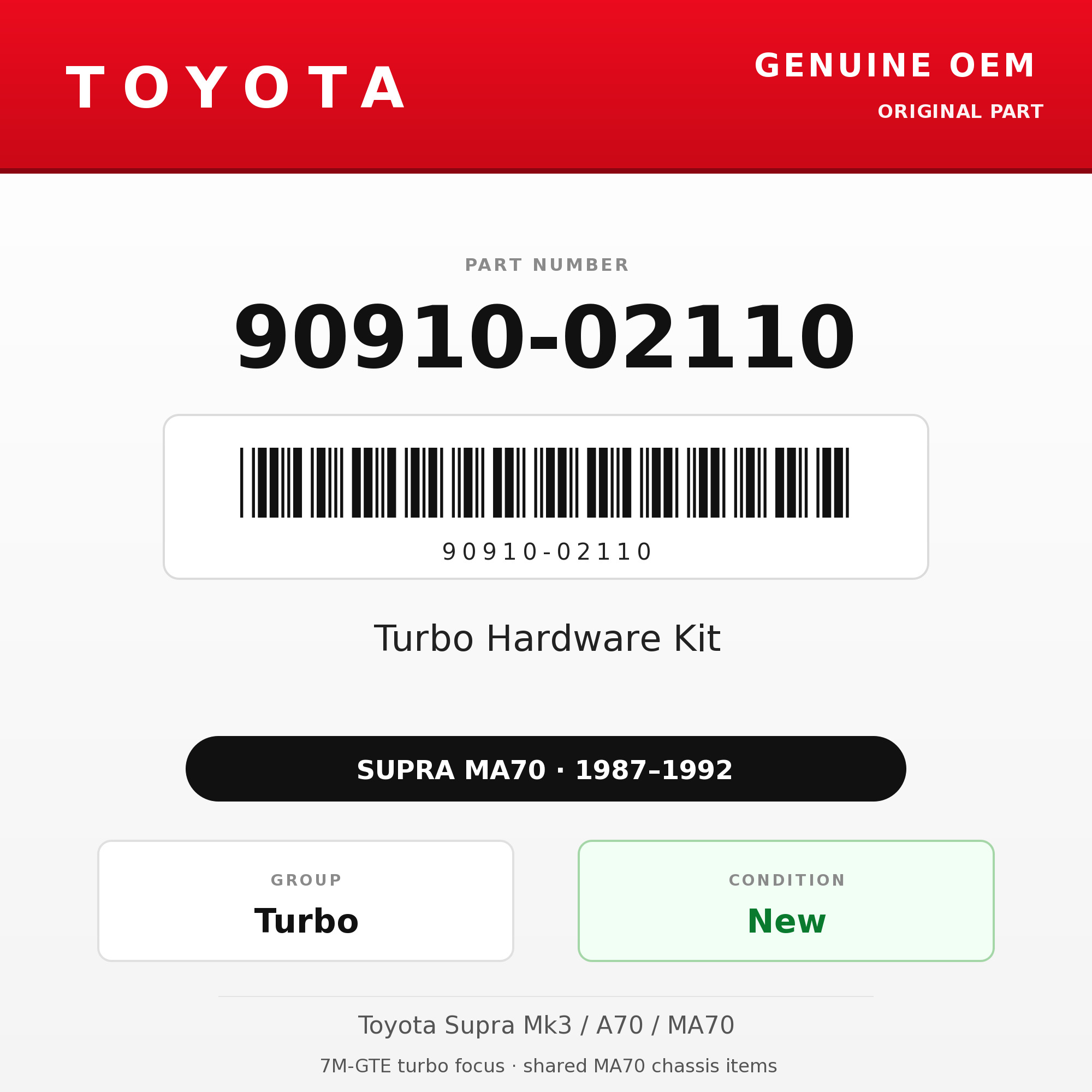 Genuine Toyota OEM 90910-02110 - Turbo Hardware Kit 7M-GTE (87-92 Supra)