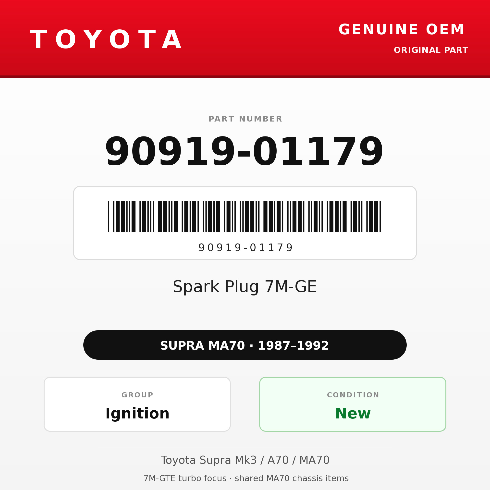Genuine Toyota OEM 90919-01179 - Spark Plug 7M-GE (each) (87-92 Supra)