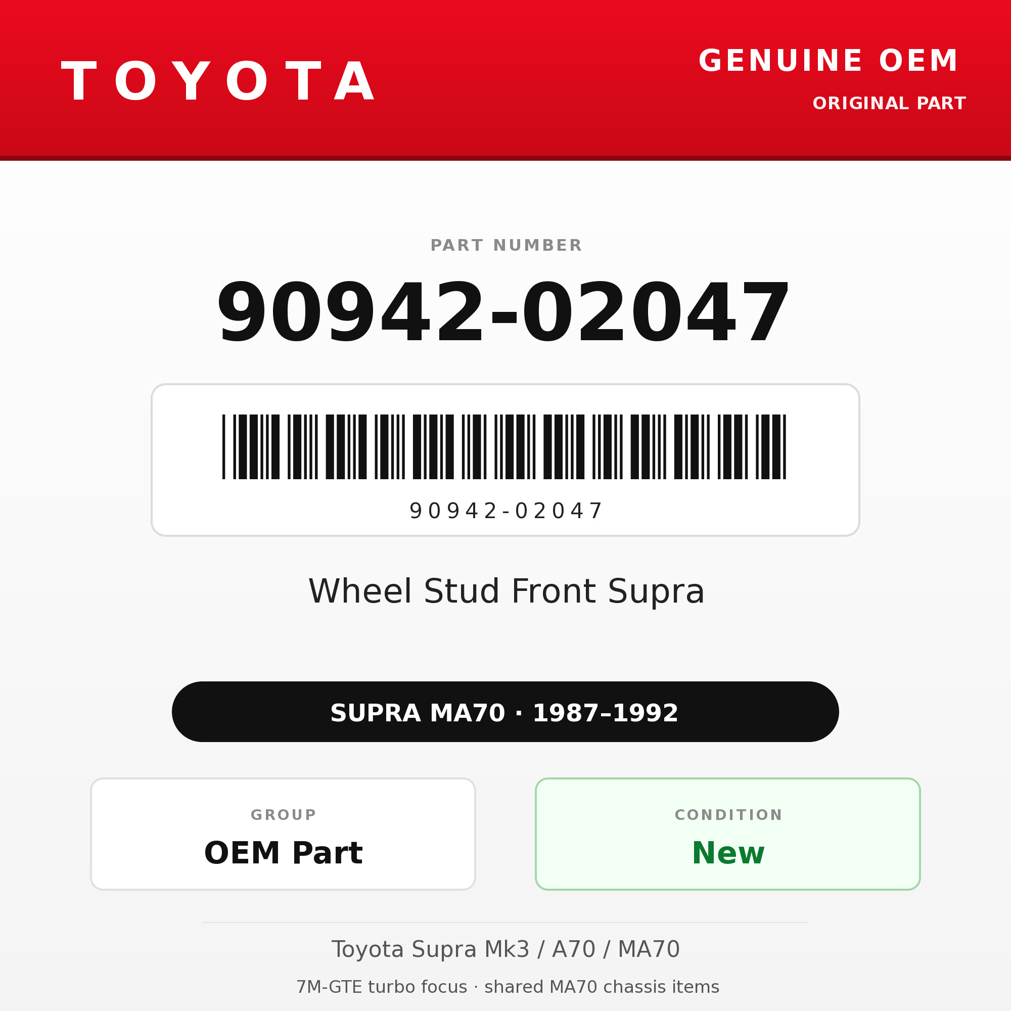Genuine Toyota OEM 90942-02047 - Wheel Stud Front Supra (each) (87-92 Supra)