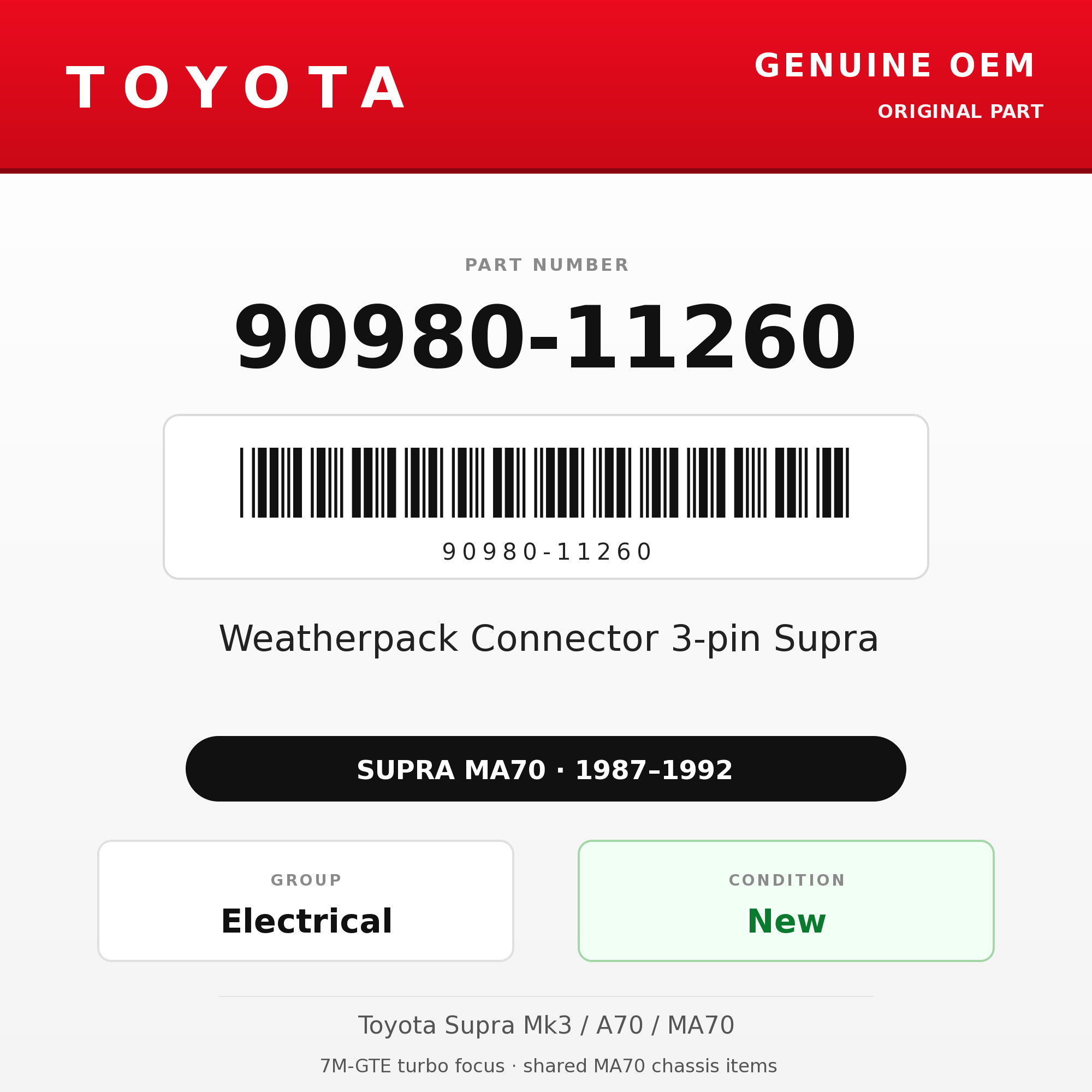 Genuine Toyota OEM 90980-11260 - Weatherpack Connector 3-pin Supra (87-92 Supra)