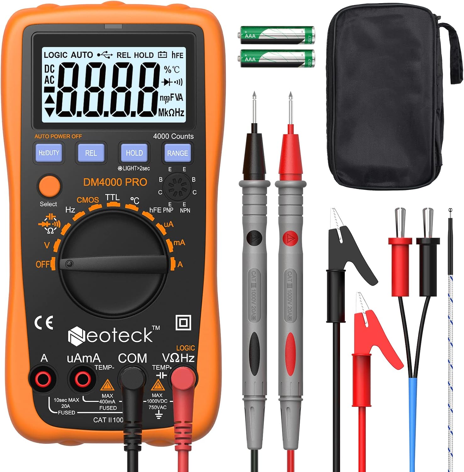 Multimeter Neoteck Pocket Digital Manual Ranging Voltmeter Ammeter Ohmmeter AC/DC Voltage DC Current Resistance Diodes Transistor Audible Continuity Tester with Backlight LCD