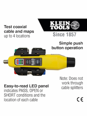 Coax Tester Tracer Mapper with Remote Kit, Test up to 4 Locations, Explorer 2, Klein Tools VDV512-101