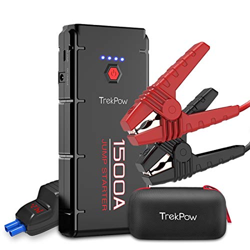 Car Jump Starter, TrekPow G22 1500A Peak 12V Auto Battery Booster (Engines up to 8.0L Gas/6.5L Diesel) Upgraded Jump Pack with UltraSafe Smart Clamps, QC3.0, Type-C Input&Output, LED Flashlight