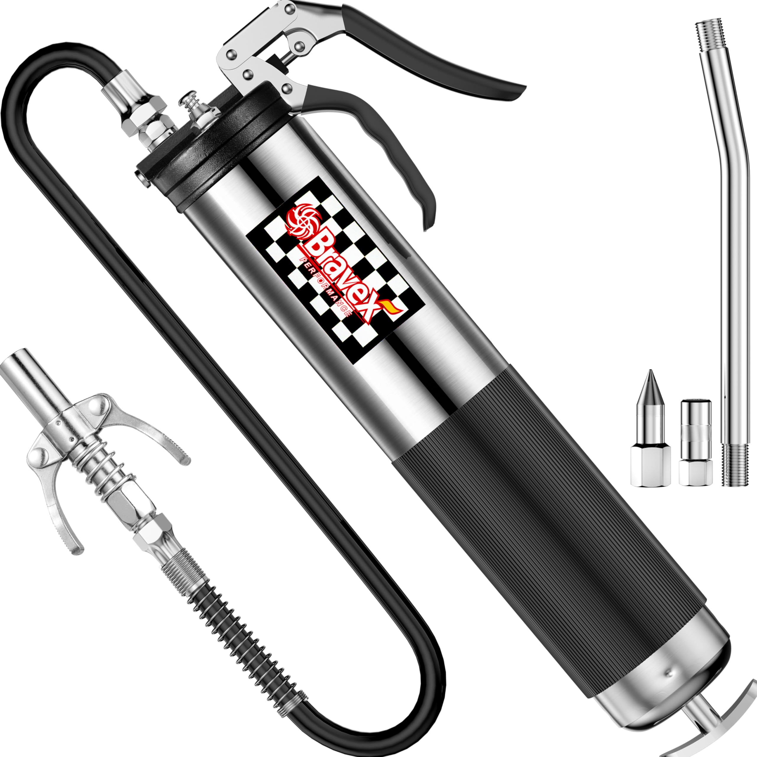 Bravex Grease Gun, Heavy Duty Pistol Grip Grease Gun Set 14oz with 18 Inch Flex Hose,6000 PSI ...