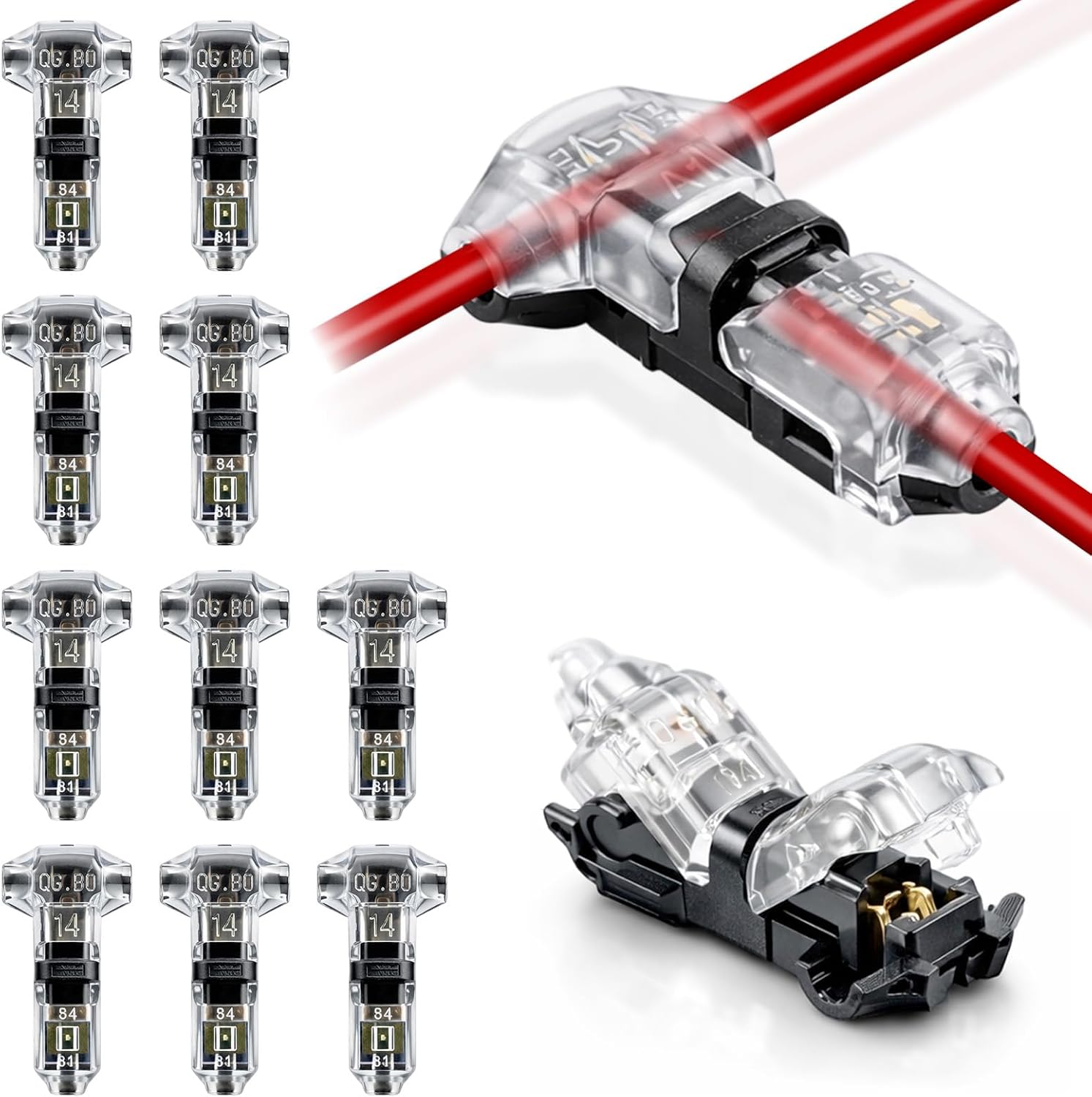 Quick Splice Wire Connectors T Tap - 10Pcs Self-Stripping Low Voltage Solderless Electrical Wire Terminals for 20 22 Gauge Wire