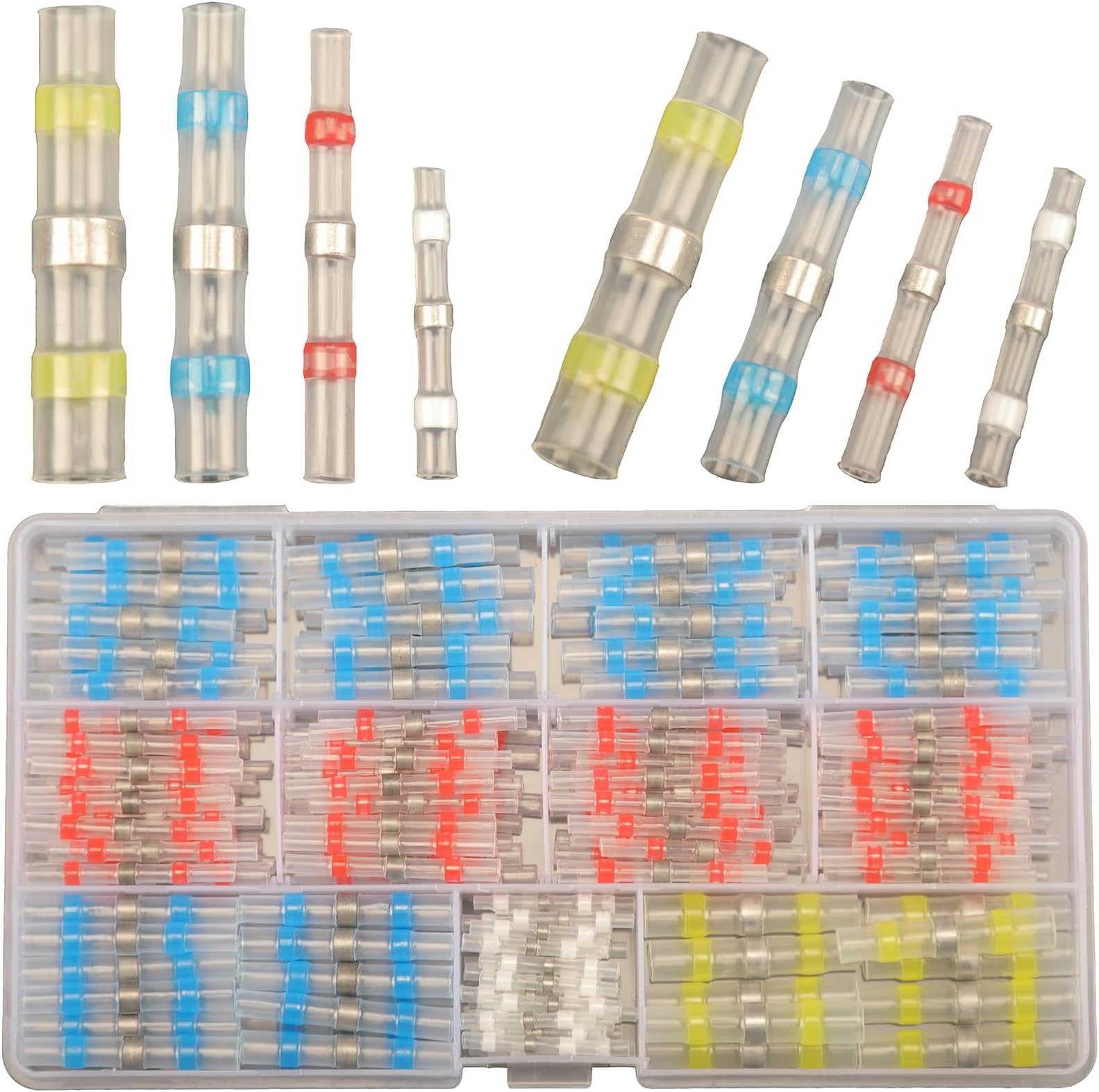 200 PCS Solder Seal Wire Connectors Kit Heat Shrink Butt Terminals Insulated Waterproof Butt Connectors(70Red 60Blue 50White 20Yellow)