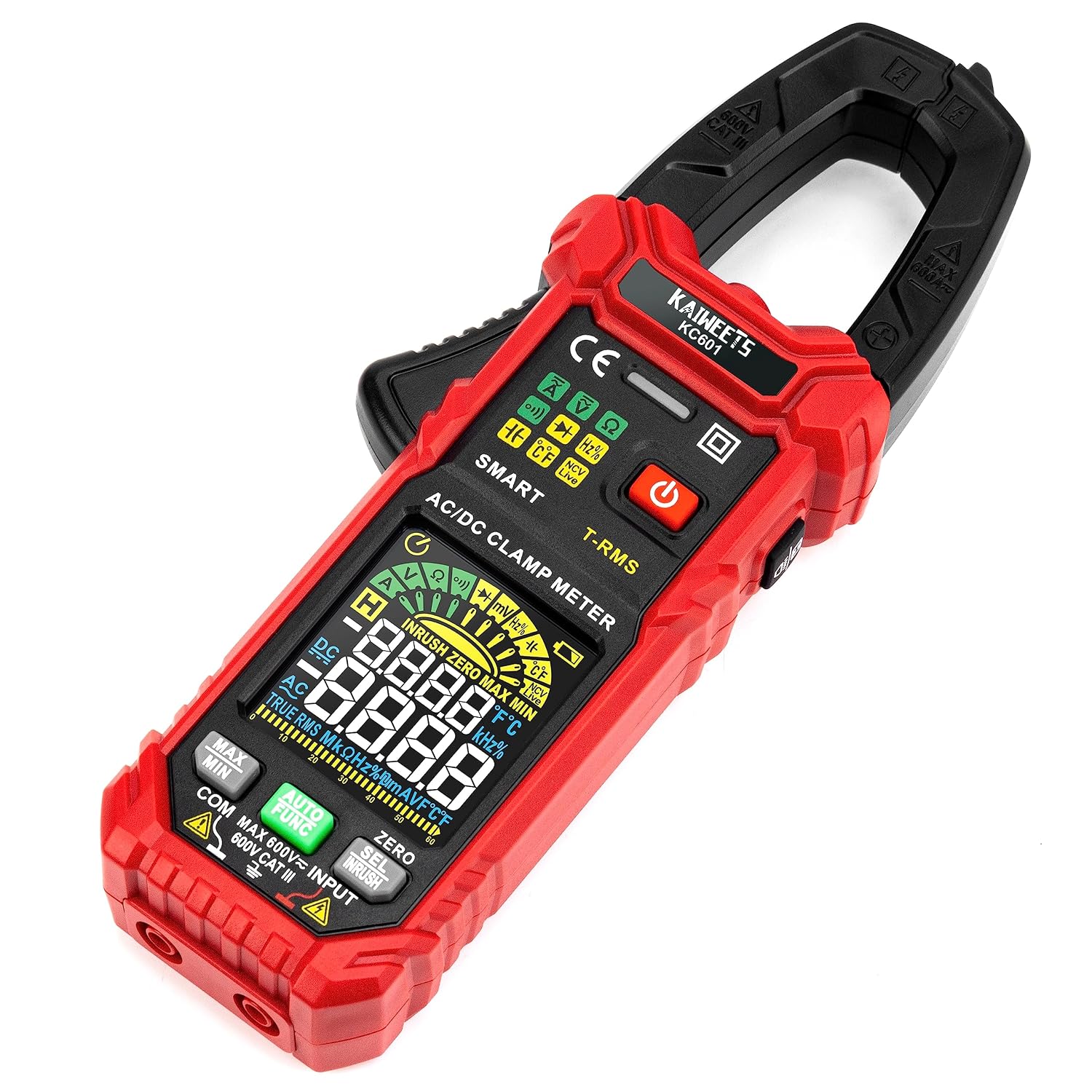 KAIWEETS Digital Clamp Meter T-RMS 6000 Counts, Multimeter Voltage Tester Auto-ranging, Measures Current Voltage Temperature Capacitance Resistance Di