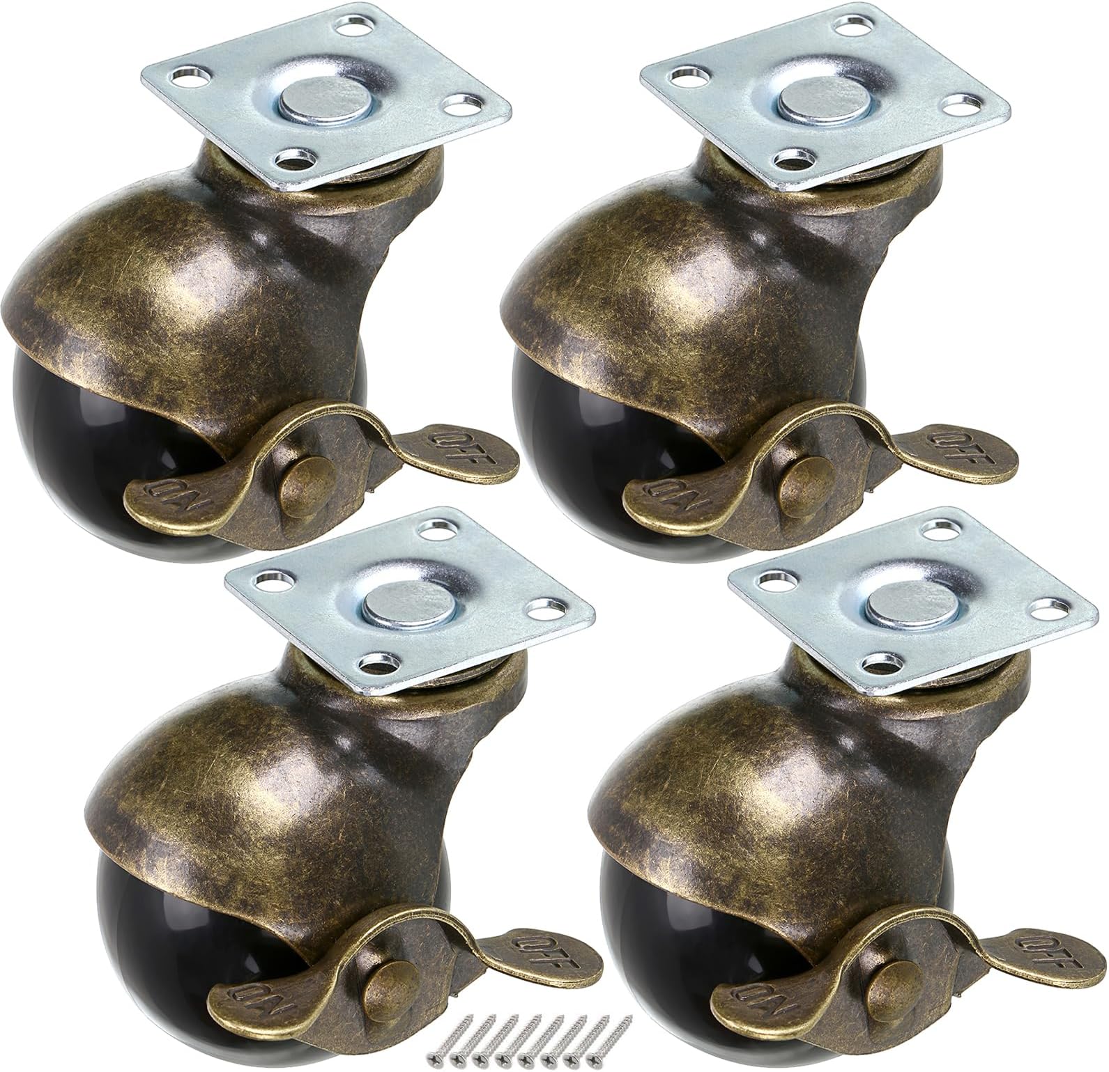 Gearwoo 1.5 Inch (40mm) Antique Caster,Swivel Casters with 360 Degree Swivel Balls Caters Hood Top Plate Furniture Hood 66Lbs (40kg) Capacity, Pack of 4')