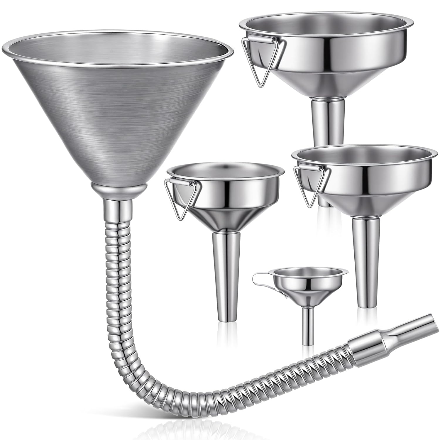 Steel Bendable Universal Funnel, Flexible Filter Funnel Set with Long Neck Oil Funnel and Silicone Funnel, Multipurpose Iron Funnel for All Oil, Water, Diesel Fuel and Other Liquids