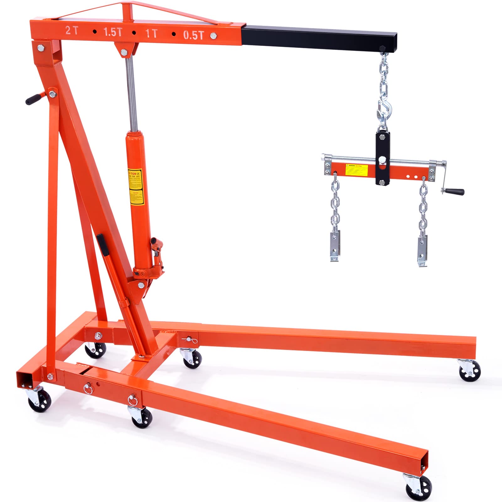 2 Ton Engine Hoist Foldable Cherry Picker - Heavy Duty Hydraulic Shop Crane with 4400 Lbs Load Capacity, 4-Position Telescopic Boom & 6 Locking Casters, Ideal for Automotive Garage Engine Lifting