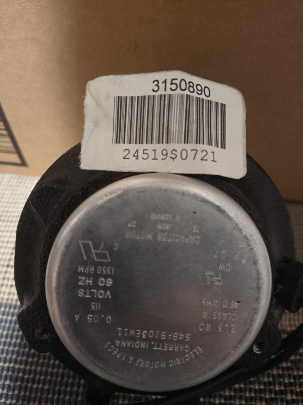 Capacitor Fan Motor S48FB203EM11 115V 1350RPM CW Part 3150890