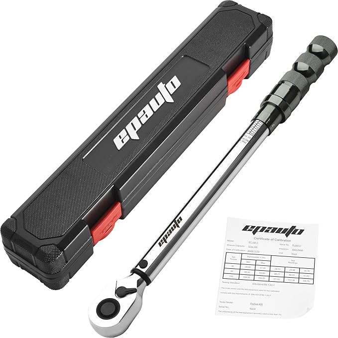 EPAuto 1/2-Inch Drive Click Torque Wrench, 10-150 ft-lb/13.6-203.5 N/m, Knurled Handle with High-Contrast Scale, Cr-V Steel