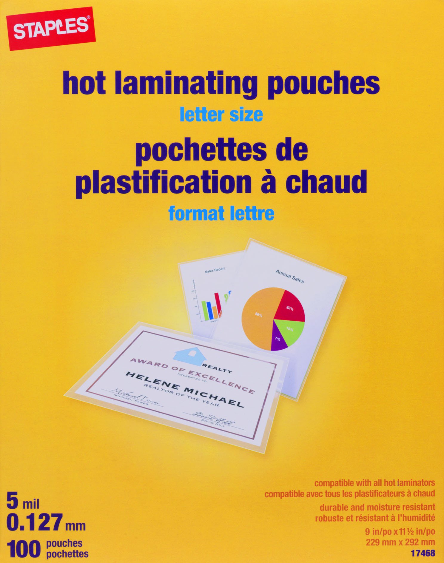 Staples HeatSeal Laminating Pouches, 5 mil, Letter, 100-Pack